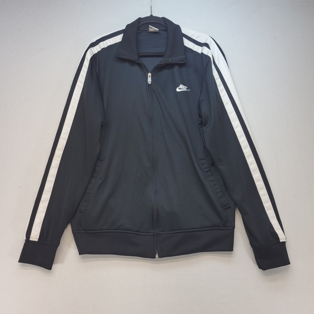 Nike Track Jacket Mens XL Black White Stripe Full Zip Mesh Athletic 128327-011